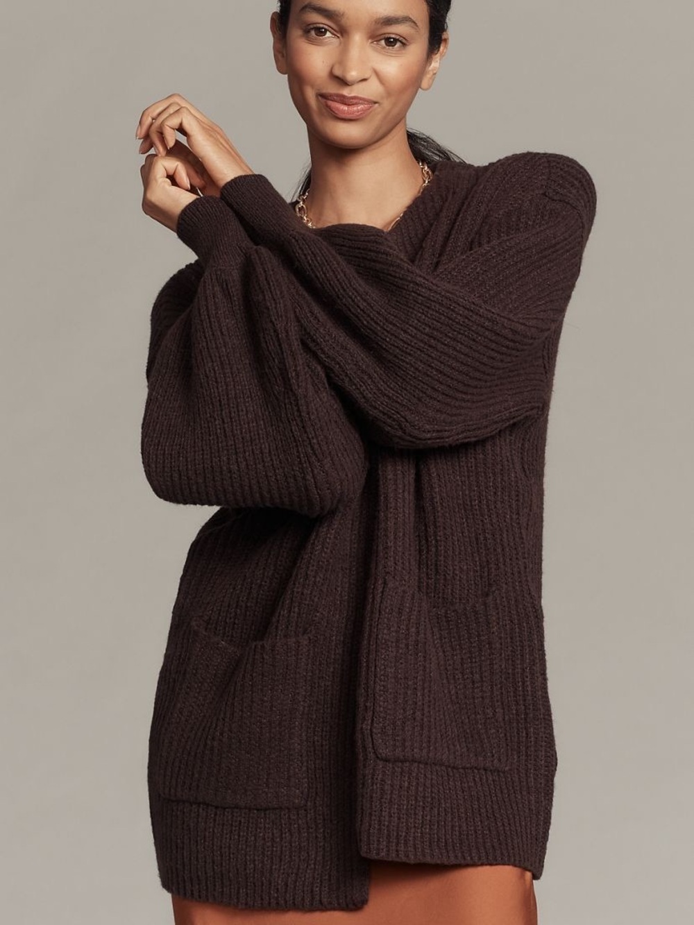 Anthropologie Flat White Chocolate Brown Sweater Cardigan